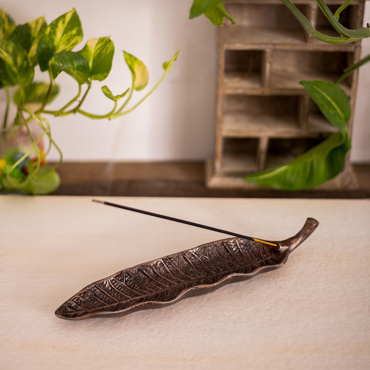 Antique Copper Leaf Incense Holder