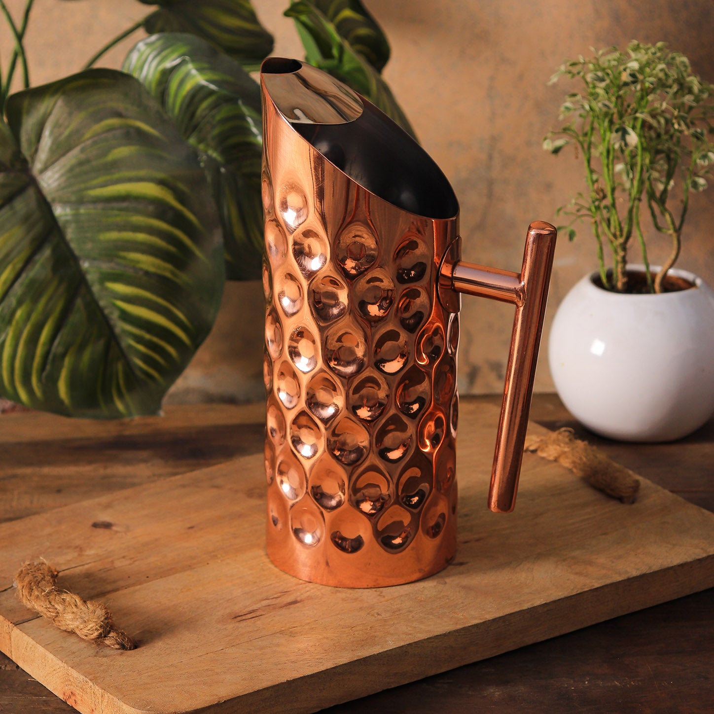 Embossed Copper Water Pitcher